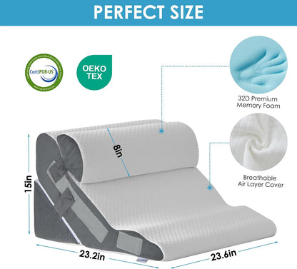 MEGCXIT Wedge Pillow Set for After Surgery, Bed Wedge, 3PCS, White/Grey