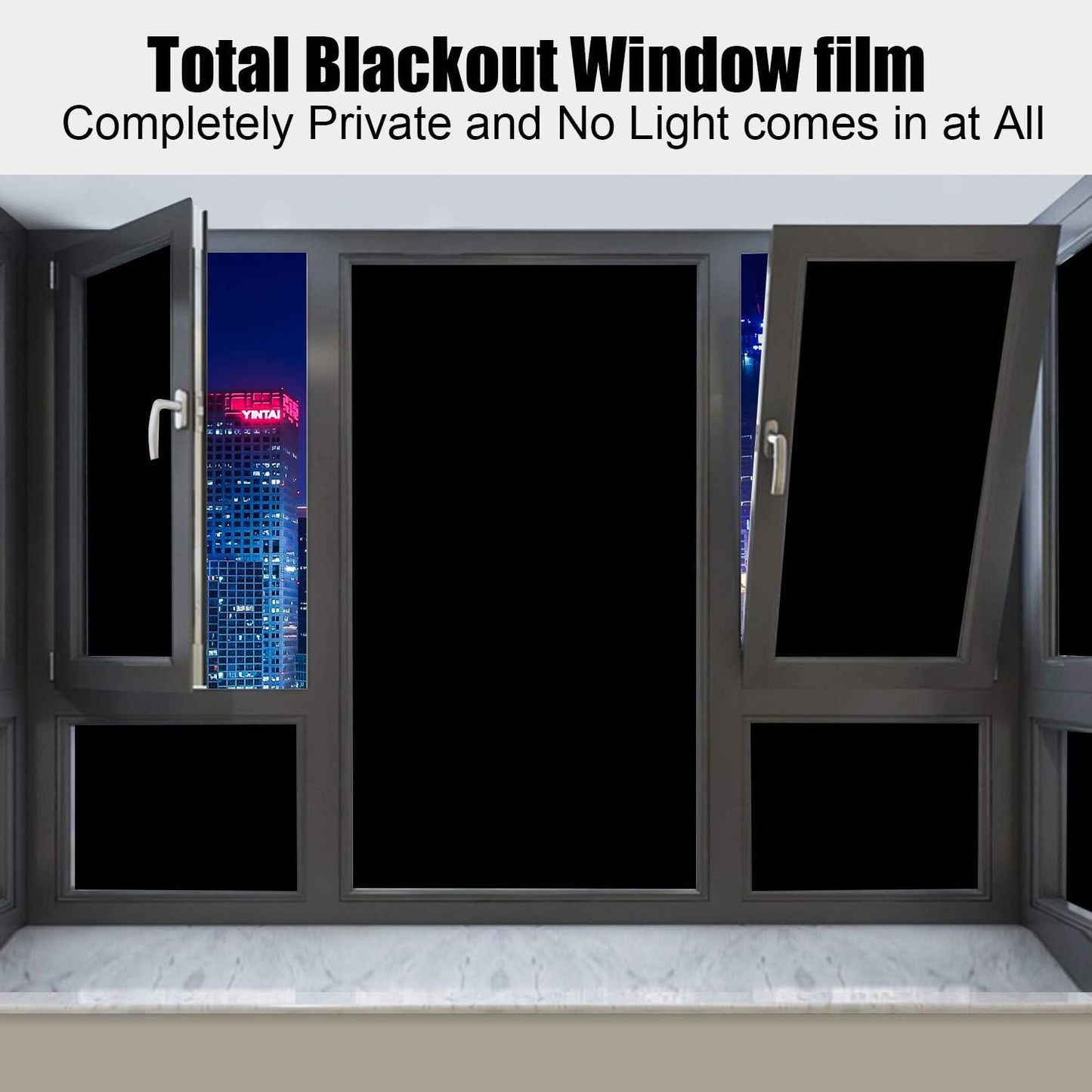 Blackout Window Film, Static Cling Window Tint 100% Light Blocking No-Glue Window Cover for Home Privacy, Room Darkening, Nap Time, Aquarium, Baby Room, Day Sleeping (Matte Black, 17.7x78.7 Inch)