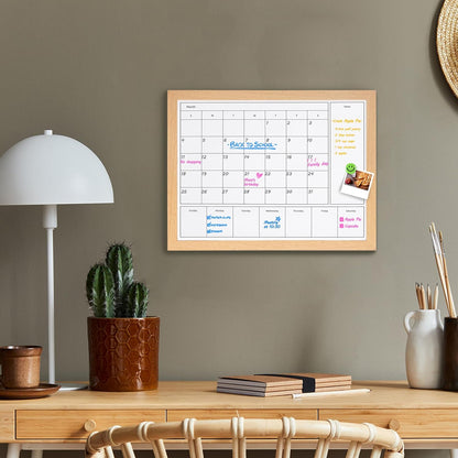 3-in-1 Dry Erase Calendar for Wall, Magnetic Surface Calendar Whiteboard | 17x13 inches Monthly & Weekly Planner Whiteboard, Dry Erase Board with Black Wood Frame, Magnetic Calendar for Classroom
