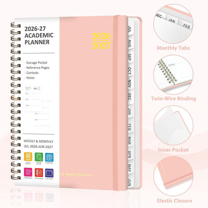 Planner 2026-2027, Weekly and Monthly Calendar Planner, JUL 2026 - JUN 2027 | A5(6.3'' x 8.5''), Hardcover, Agenda Book, Sprial Bound, Inner Pocket, Office and School Use