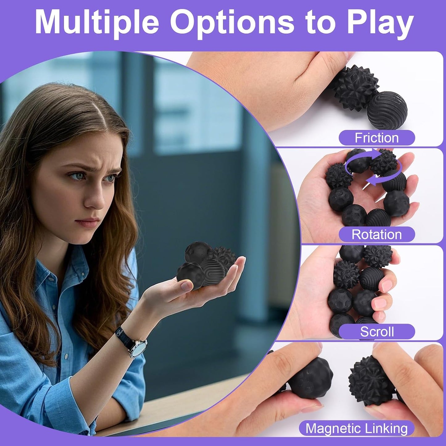 BUSOHA Silicone Fidget Balls - 4 Pack Fidget Toys Adults Sensory Toys Stress Balls for Adults Teens Gifts for Calming,Autism and ADHD Office