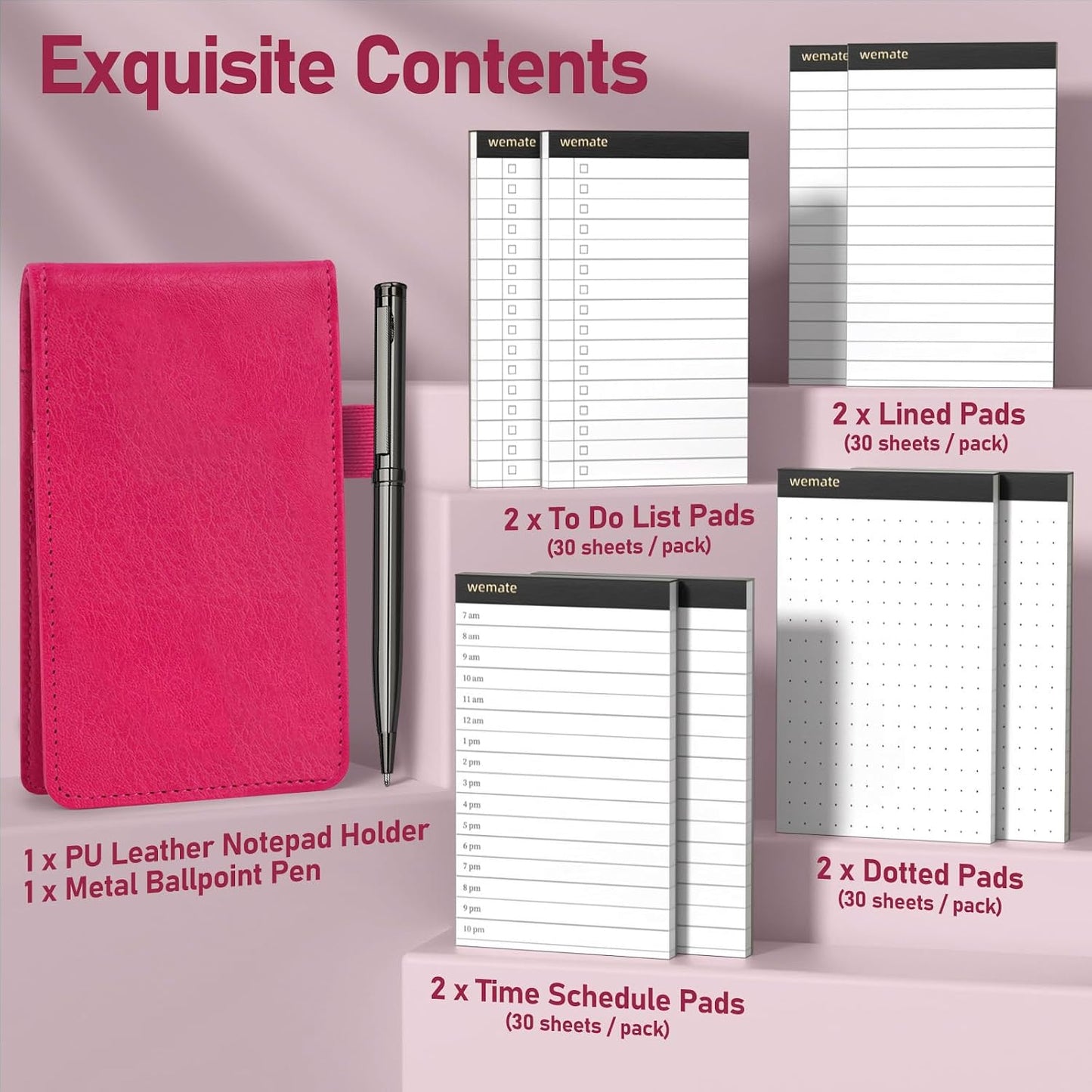 WEMATE 10 Pieces Small Notepad Holder Set Pocket Notebook - Included Mini Pocket Notepad Holder Set with 8 Memo Book Refills and Metal Pen for Meetings, Daily Records, and Notes 3 x 5 Inch (Black)