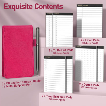 WEMATE 10 Pieces Small Notepad Holder Set Pocket Notebook - Included Mini Pocket Notepad Holder Set with 8 Memo Book Refills and Metal Pen for Meetings, Daily Records, and Notes 3 x 5 Inch (Black)