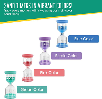 Sand Timer for Kids 6 Pack Colorful Hourglass 1min 2mins 5mins 10mins 15mins 30mins Sand Clock Timer for Classroom, Games and Kids Room