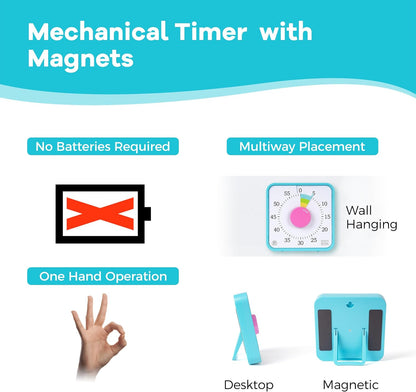 Visual Timer 7.5 inch; 60 Minute 1 Hour Countdown Timer for Kids Classroom Teaching Tool Home Office Meeting, Mechanical Countdown Clock for Exam Time Management Magnetic, Navy Blue with Colorful Disc