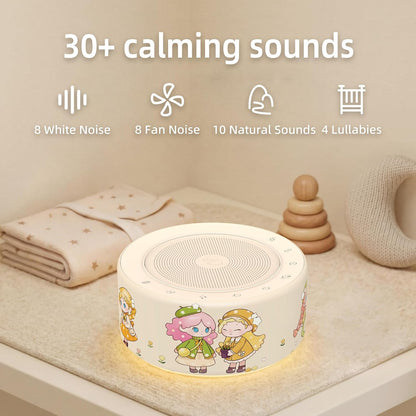 Kipcush White Noise Machine for Baby & Adults, 30 Soothing Sounds, Soft Non-Glare Nursery Lamp, 8 Color Night Lights, Memory Function (Angel V1 White, Standard)