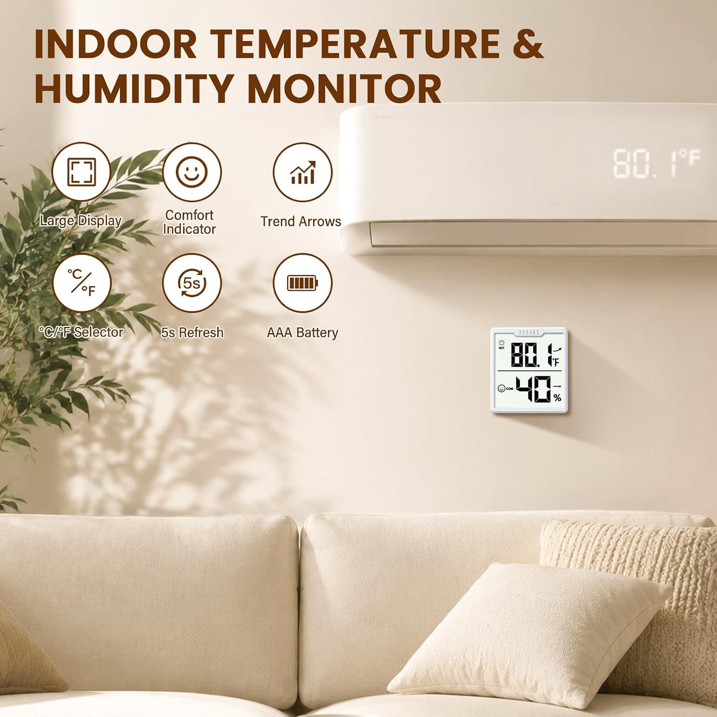 DOQAUS 3 Pieces Digital Hygrometer Indoor Thermometer Humidity Meter with Accurate Temperature and Humidity Monitor for House, Baby Room, Greenhouse, Incubator - Battery Included