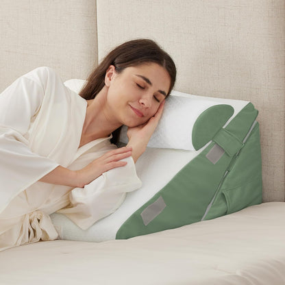 Ruqmuis Wedge Pillow Set for After Surgery, 3PCS Adjustable 9&12 Inch Bed Wedge Pillow for Sleeping, Incline Pillow Wedge for Headboard, Post Surgery, Acid Reflux, Neck&Back Support, White/Grey