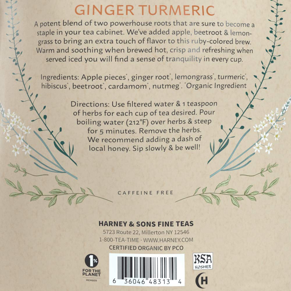Harney & Sons Organic Ginger Turmeric Herbal Tea, Loose Leaf, 8 oz