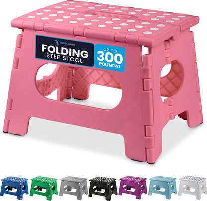 Handy Laundry Folding Step Stool - Sturdy Enough Collapsible Stool to Support Adults - Opens Easy with One Flip - Great for Kitchen, Bathroom or Bedroom (Black - 9 Inch)