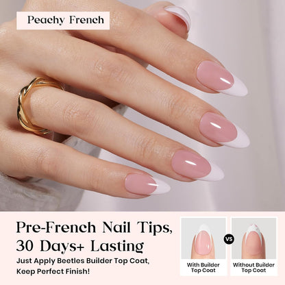 Beetles Press On Nail Kit-Short Square French Tip Press On Nails, 150Pcs Pink French Nail Tips with Nail Glue & Remover Builder Top Coat Nail Lamp, All-in-One DIY Fake Nails Gift for Women