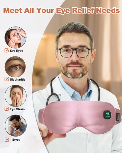 BeeVines Cordless Heated Eye Mask for Dry Eyes, Washable Heat Eye Masks for Blepharitis, Warm Eye Compress for Men & Women, 1500mAh Rechargeable Eye Warmer with Travel Pouch(Blue)