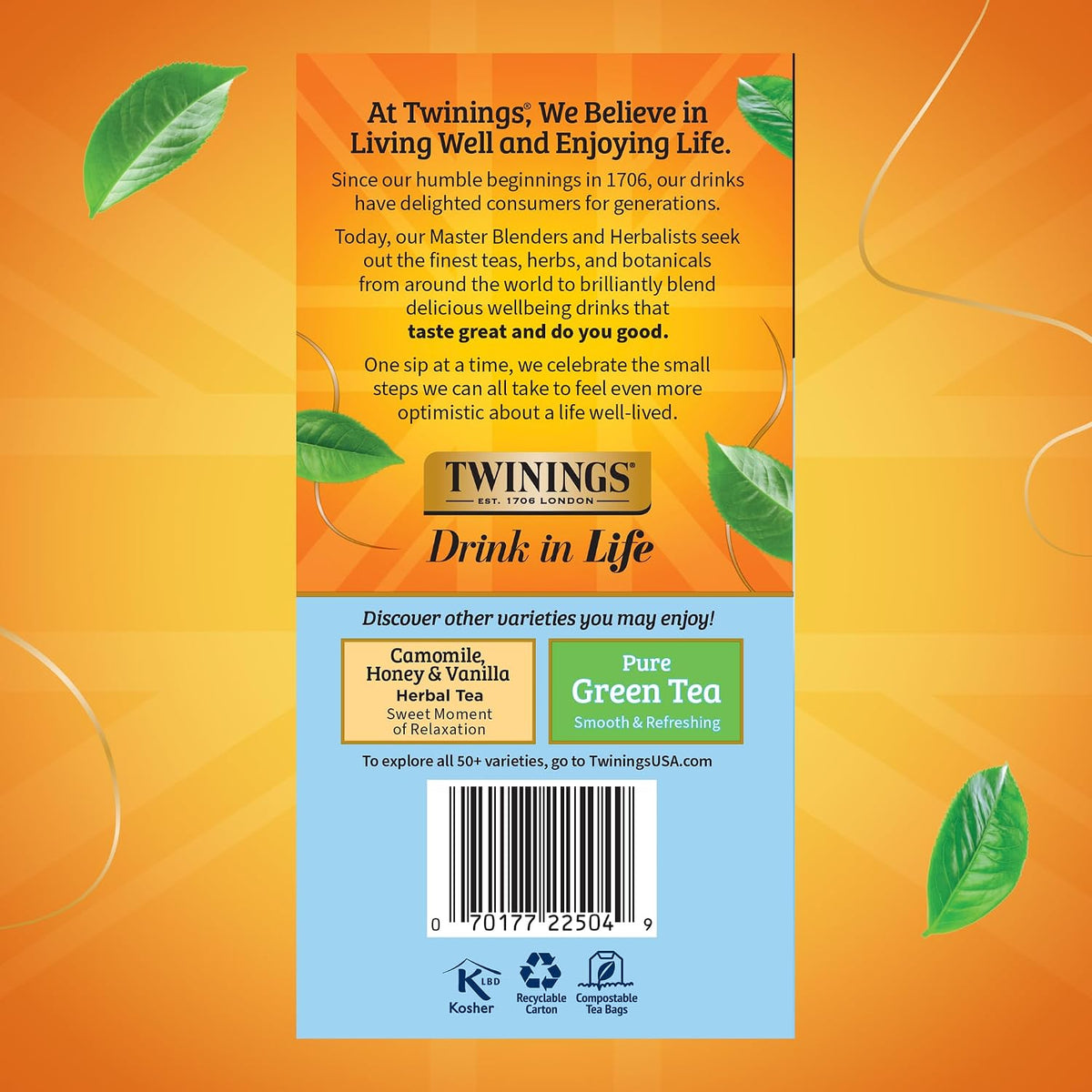 Twinings Pure Camomile Herbal Tea individually Wrapped Bags, 50 Count (Pack of 6), Naturally Caffeine-Free, Enjoy Hot or Iced, 300 Teabags