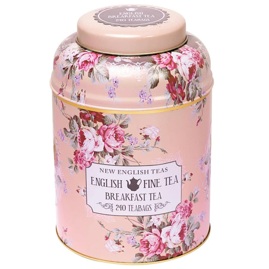New English Teas Vintage Floral Tea Tin with 240 English Breakfast Teabags for Tea Lovers, Cottage Core