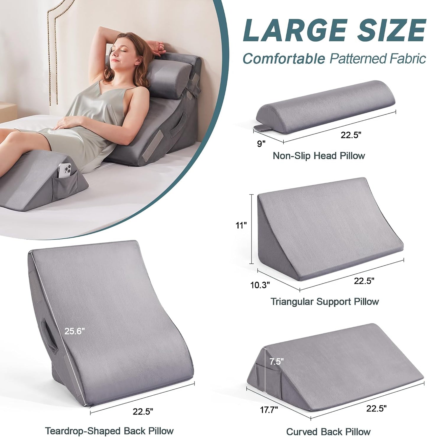 Yojoker 6pcs Orthopedic Bed Wedge Pillow Set for Sleeping, Post Surgery Foam for Body, Back and Leg Pain Relief Comfortable & Adjustable Support Pillows-Anti Snoring, Heartburn