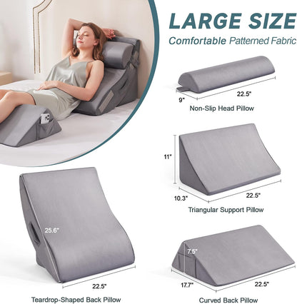 Yojoker 6pcs Orthopedic Bed Wedge Pillow Set for Sleeping, Post Surgery Foam for Body, Back and Leg Pain Relief Comfortable & Adjustable Support Pillows-Anti Snoring, Heartburn