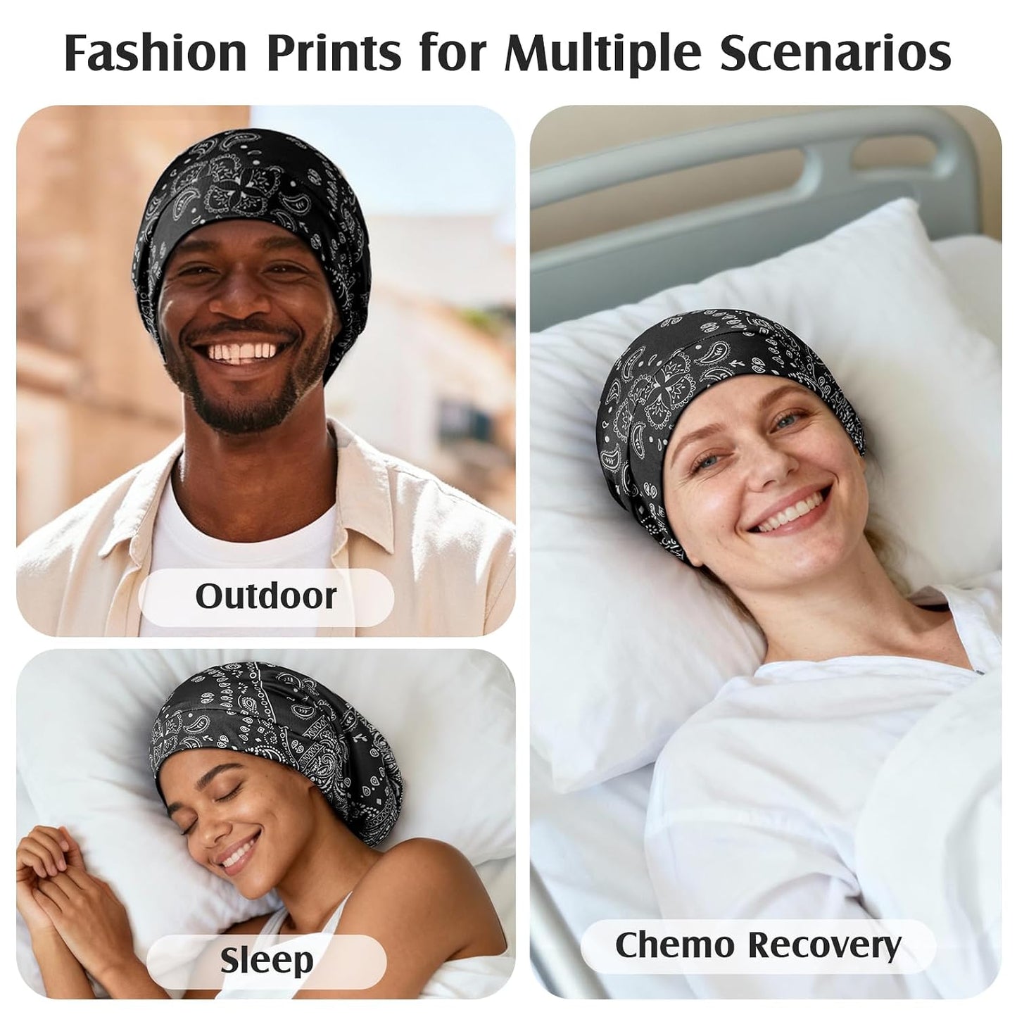 YFONG Mulberry Silk Hair Bonnet for Sleeping Women Men, Real Silk Lining, Not Satin, Stay On All Night Sleep Bonnet with Adjustable Strap for Curly Short Long Fine Hair, Black