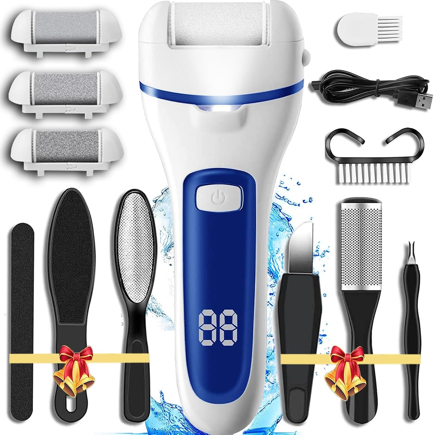 Callus Remover for Feet, 13-in-1 Professional Pedicure Tools Foot Care Kit, Foot Scrubber Electric Feet File Pedi for Hard Cracked Dry Dead Skin, 3 Rollers, 2 Speed, Battery Display (Black)