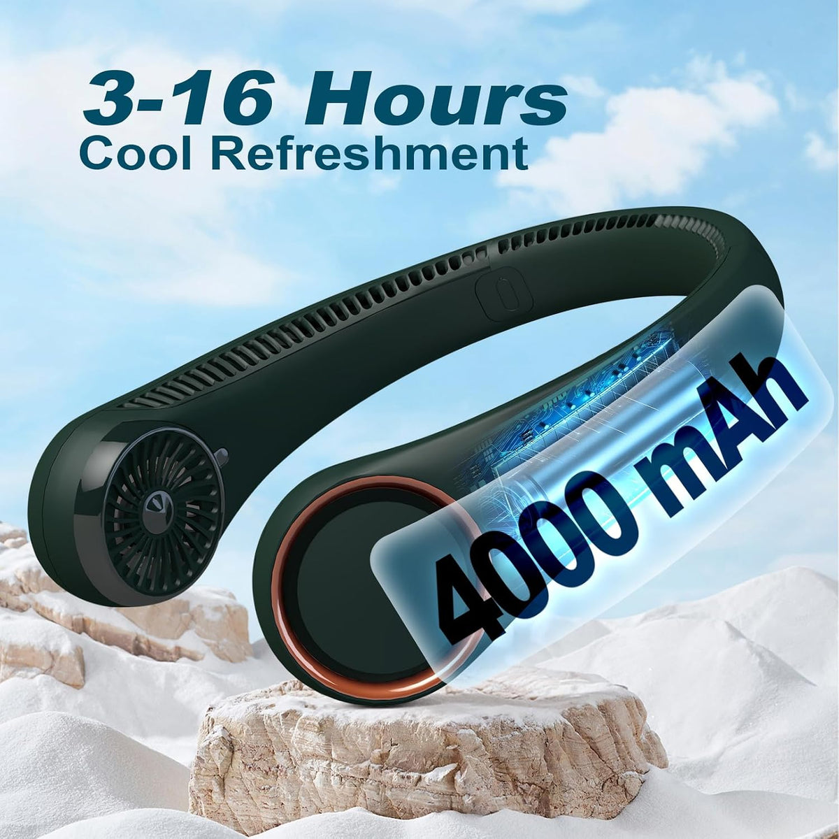 CIVPOWER Neck Fan: Portable Personal Neck Cooling Rechargeable Bladeless Fan - Hands Free 3 Speed 4000 mAh Battery USB Operated Wearable Headphone Design - Gift for Men Women Outdoor (White)