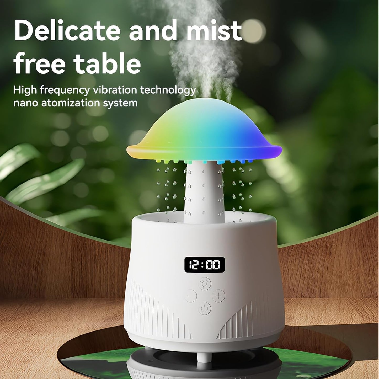 AVEKI Mushroom Humidifiers for Bedroom with Bluetooth Speaker, 600ml Cute Rain Cloud Humidifier with Colorful Mood Light & Clock Display, Air Humidifier Raindrop for Women, Gifts for Mom (Mushroom)