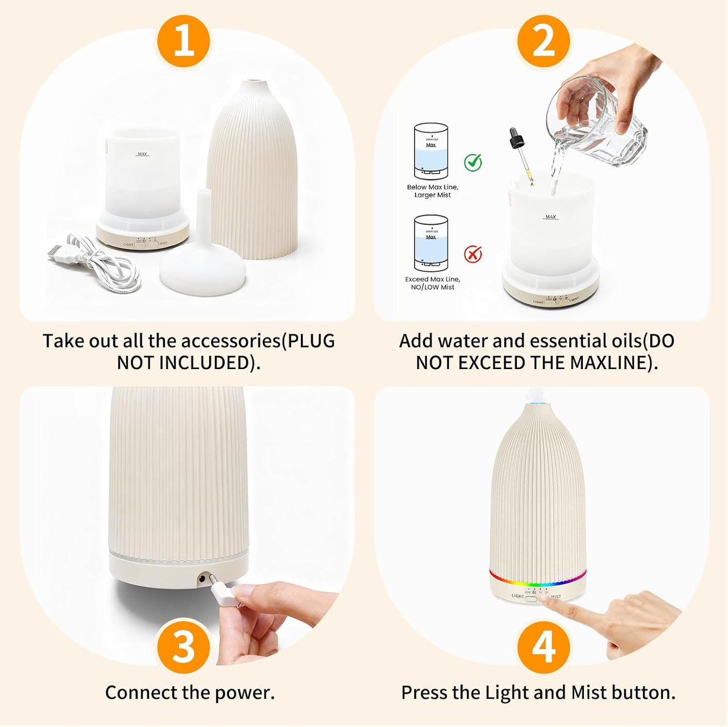 URPOWER 150ML Essential Oil Diffusers for Home, Ultrasonic Aromatherapy Diffuser with 7 Color Changing Lights, Timer & Auto Shut-Off, Scent Diffuser for Bedroom, Office, Yoga
