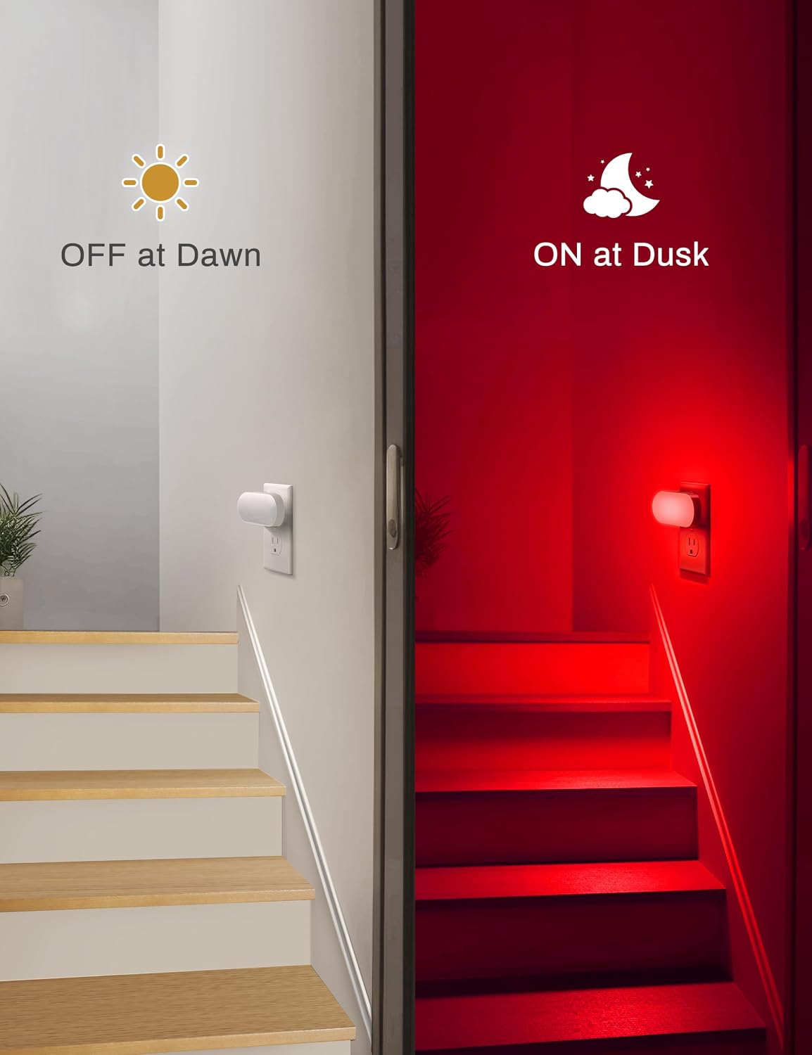 DORESshop Amber Night Light, Auto On/Off, 0-100 LM Adjustable Brightness, Dimmable Plug Into Wall Light Sensor Night Light for Kids Room, Bedroom, Stair Lights, Amber, 1W, 2 Pack