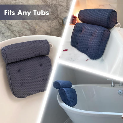 AEROiVi Luxury Bath Pillows for Tub，Bath Pillow Bathtub Pillows for Head and Neck Support Bath Cushion Made from Soft Spacer Mesh Material with Suction Cups,Gray