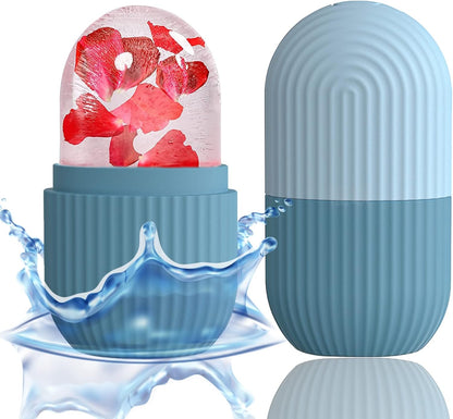 XHJRI Ice Cube Roller Massager for Face, Eyes and Neck Naturally Conditioning and Skin Care,De-Puff Eye Bags,Reduce Migraine Pain,Reusable Massage Silicone Ice Mold (Pink)