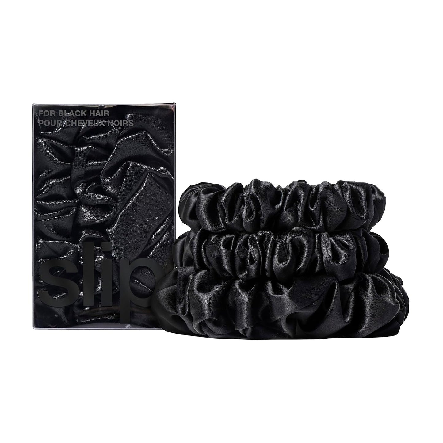 slip Back to Basics Black Midi & Large Scrunchie Set | Includes 2 Midi & 1 Large Pure Silk Scrunchies | 100% Mulberry Silk, Anti-Crease, Gentle on Hair, Prevents Breakage | Stylish & Durable