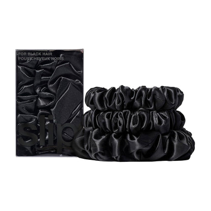 slip Back to Basics Black Midi & Large Scrunchie Set | Includes 2 Midi & 1 Large Pure Silk Scrunchies | 100% Mulberry Silk, Anti-Crease, Gentle on Hair, Prevents Breakage | Stylish & Durable