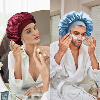 Satin Silk Bonnet for Sleeping, Double Layer Silk Sleep Cap for Men & Women, Soft Satin Lined Bonnet for Curly Hair