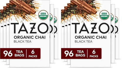 TAZO Organic Chai Black Tea Bags, Chai Tea, 96 Count (Pack of 12)