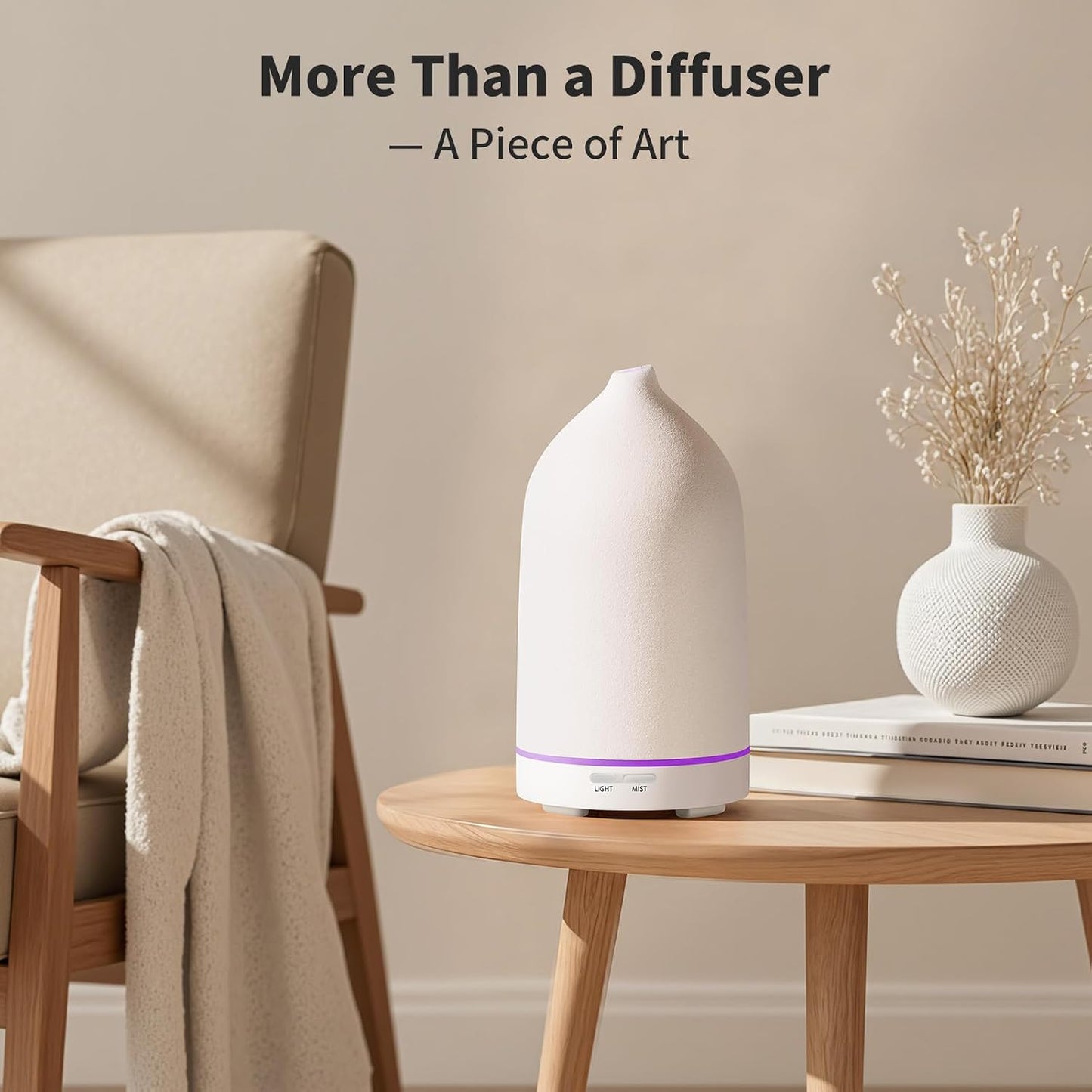 URPOWER 180ML Ceramic Essential Oil Diffuser, Ultrasonic Aromatherapy Diffuser with 7-Color Lights, Auto Shut-Off, Quiet Oil Diffuser for Bedroom, Home Office