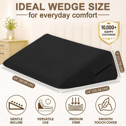 sokoro Bed Wedge Pillow for Sleeping, Small 7 Inch Compact Triangle Wedge Pillow for Acid Reflux, Sleep Apnea & Snoring Relief, Firm Incline for Back Support, Washable Cover (Grey, 24x14x7 in)