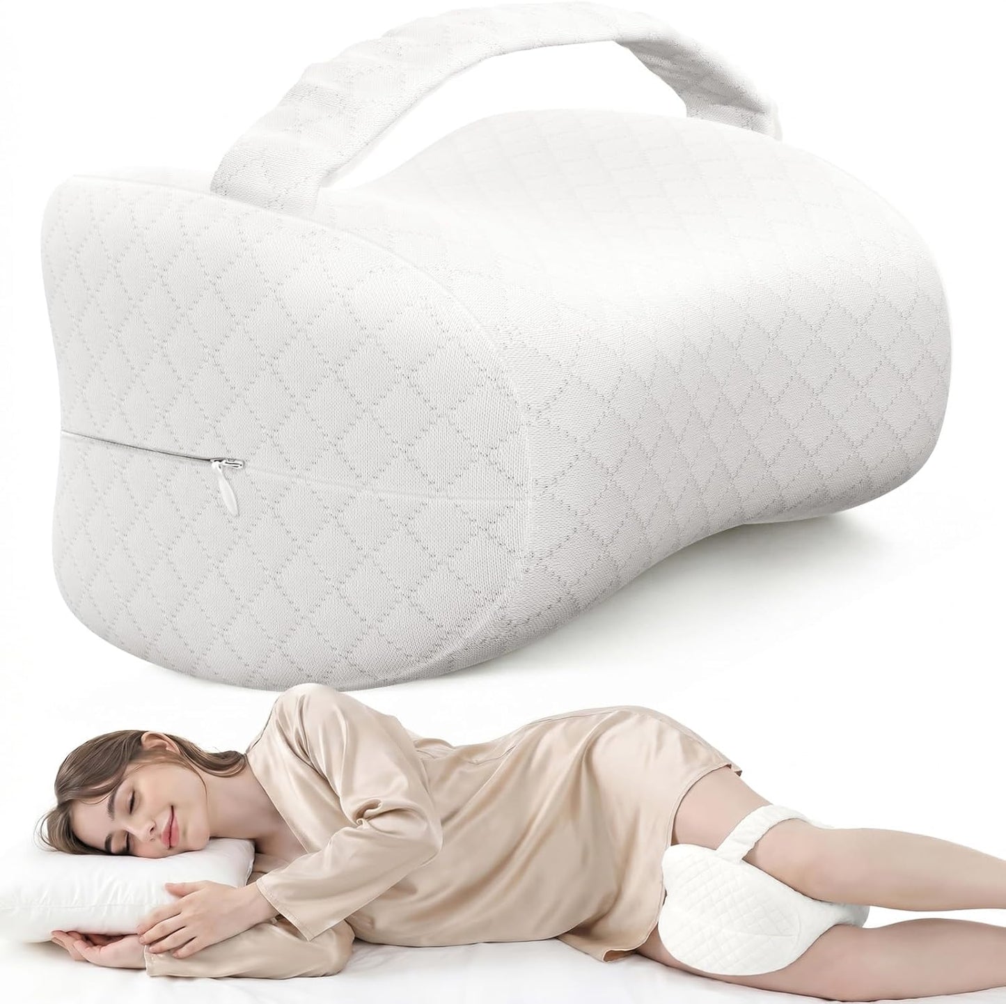 Knee Pillow for Side Sleepers, Supportive Memory Foam Leg Pillow for Side Sleeping with Elastic Strap, Heart-Shape Pillow Between Legs for Pain Relief on Sciatica, Hip Joints, Gray