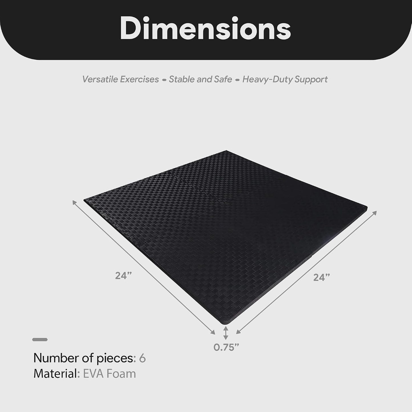 BalanceFrom Puzzle Exercise Mat 1/2" Thick, EVA Interlocking Foam Floor | Tiles for Home Gym, Mat for Home Workout Equipment, Floor Padding for Kids, Black, 24 in x 24 in x 1/2 in, 144 Sq Ft-36 Tiles