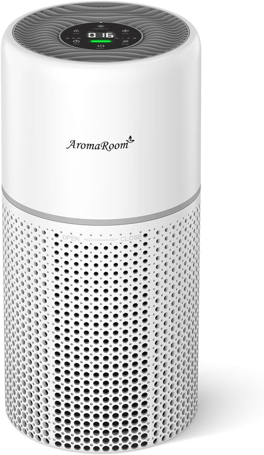 Air Purifier for Home Bedroom, AromaRoom H13 HEPA Air Filter For Smoke Pollen Dander Hair Smell Air Cleaner, 3-in-1 Filter with Sleep Mode, Quiet Air Cleaner For Pets, Home, Baby Room (White)
