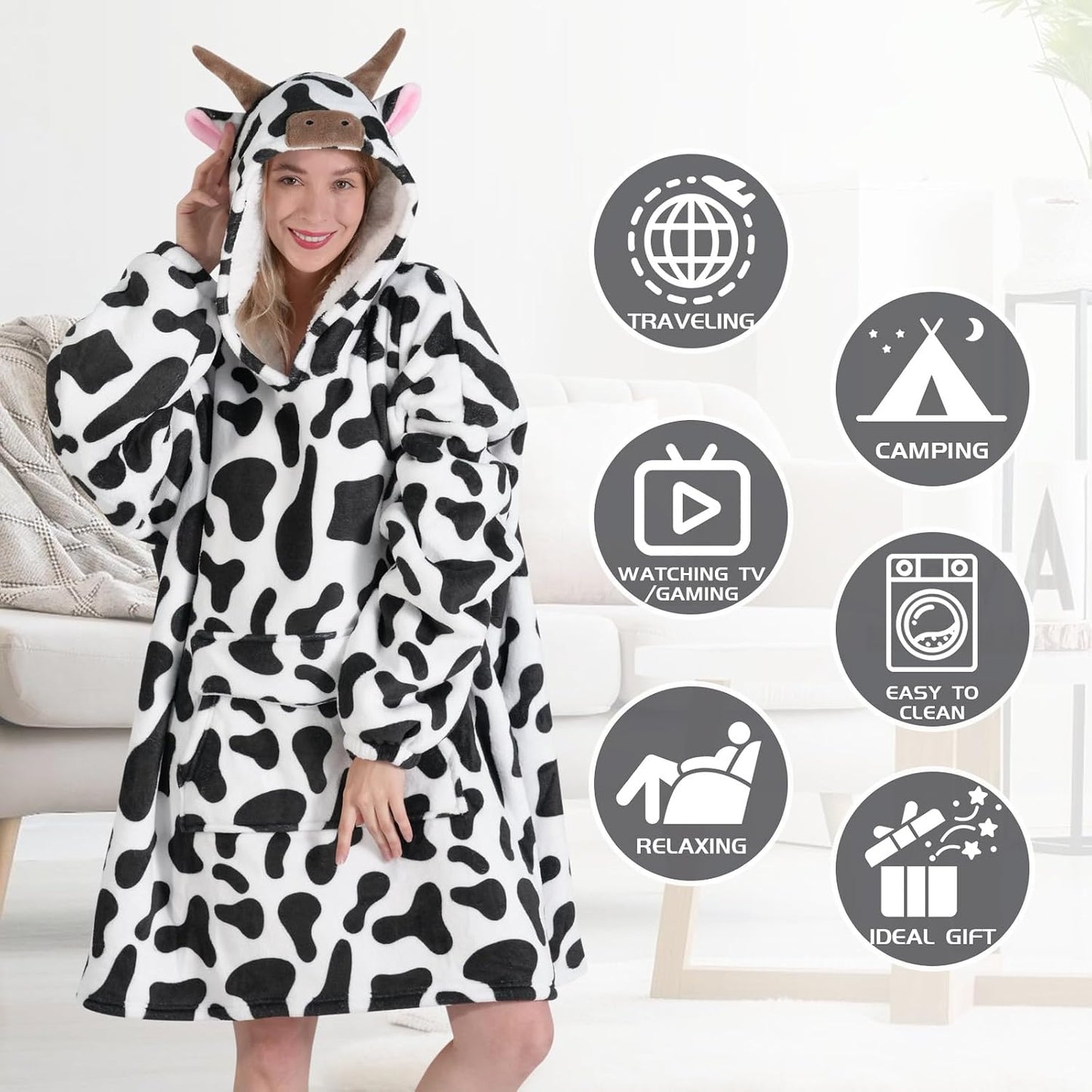 Mewkou Wearable Blanket Hoodie for Adult,Oversized Sherpa Fleece Blanket Hoodie for Women Men,Grey