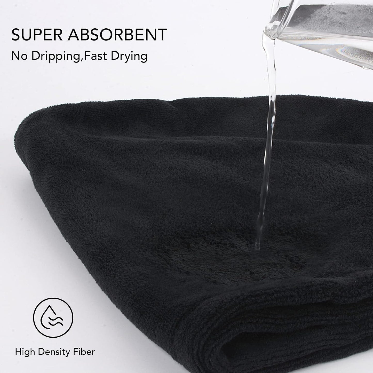 SINLAND Microfiber Hair Drying Cap Hair Towel Turban Twist for Women Fast Drying Towels Head Turban Absorbent Soft Lightweight 3 Pack Black