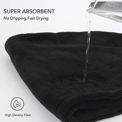SINLAND Microfiber Hair Drying Cap Hair Towel Turban Twist for Women Fast Drying Towels Head Turban Absorbent Soft Lightweight 3 Pack Black