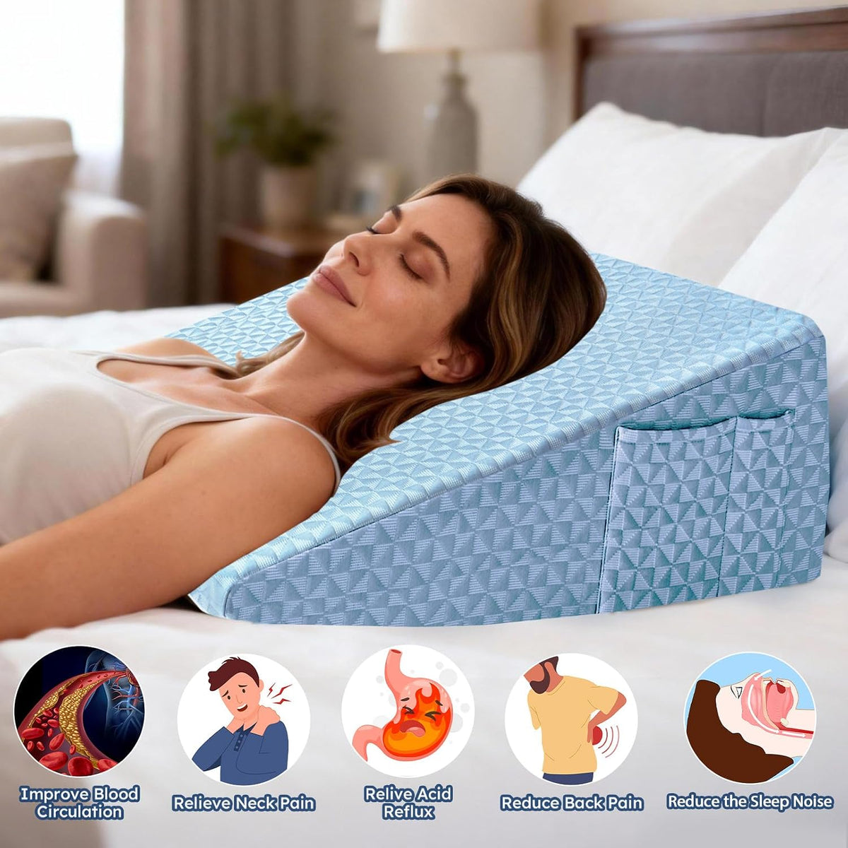 Wedge Pillow for Sleeping, 7.5" Memory Foam Bed Wedge Pillow