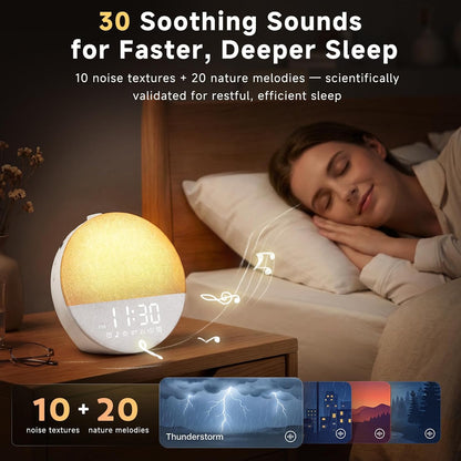 Geuuap Sunrise Alarm Clock White Noise Machine | Natural Wake-Up Light for Bedroom with 30 Soothing Sleep Aids, Bluetooth Speaker, Dimmable Clock, Screen-Free Design for Baby Adults Kids-Khaki