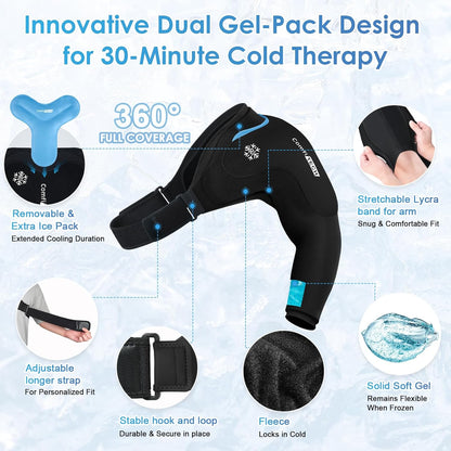 ComfiTECH Dual-Gel Shoulder Arm Ice Pack Wrap with Extended 30-Min Cooling, Detachable Cold Pack & Flexible Gel Ice Sleeve for Volleyball Pitchers, Post-Workout Recovery, Muscle Relaxation, Large