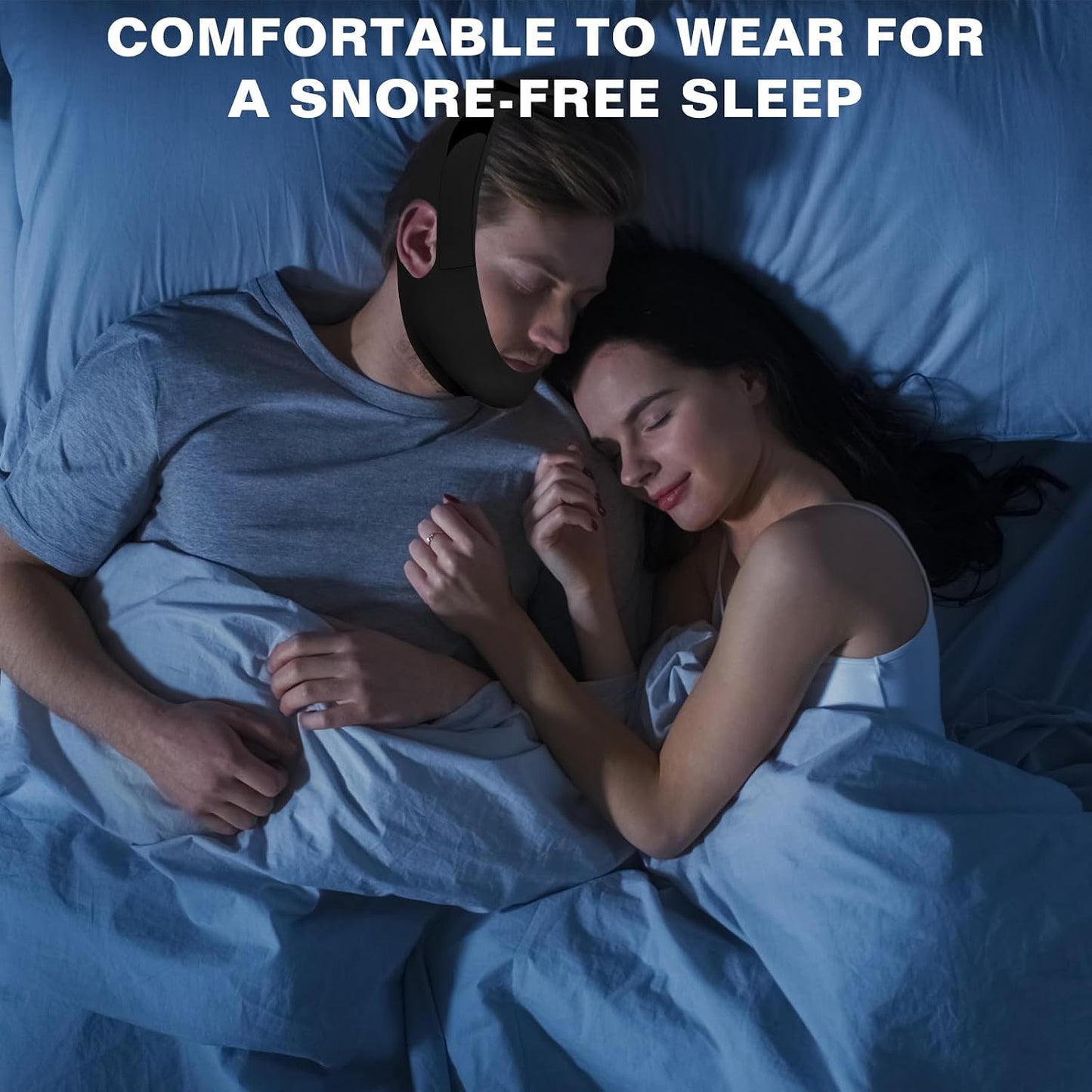 NOIKO Anti Snoring Chin Strap Adjustable, High Elasticity Traceless Chin Strap for Sleeping, Effective Anti Snoring Device, Snore Stopper Breathable and Durable for Adult (Black, M)