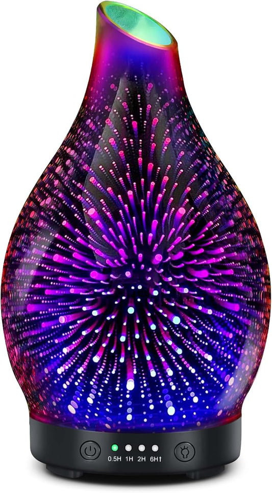 Essential Oil Diffuser 120ML Glass Aromatherapy Diffuser with 4 Timer Settings & 7 Color Changing Lights, Auto Shut-Off, Ultra Quiet Oil Diffuser for Home, Office, Yoga, Spa