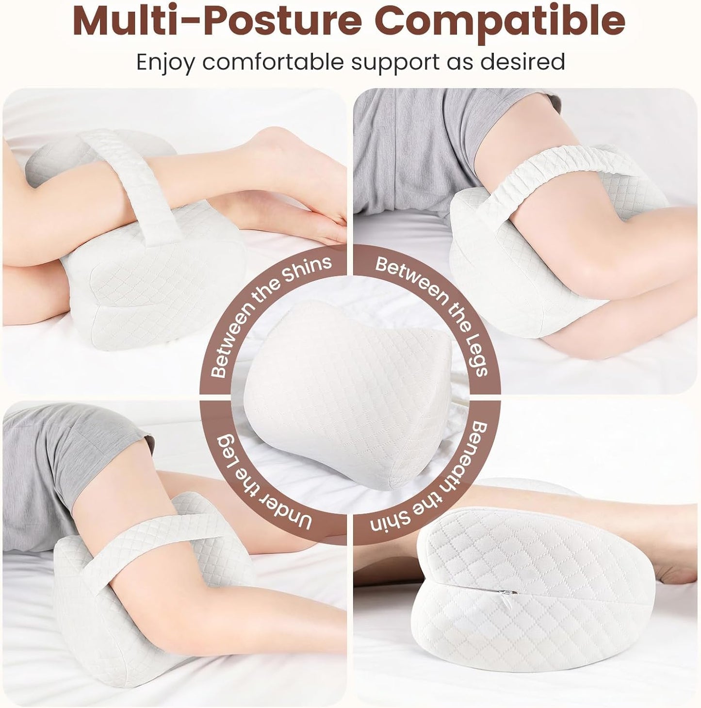 Knee Pillow for Side Sleepers, Supportive Memory Foam Leg Pillow for Side Sleeping with Elastic Strap, Heart-Shape Pillow Between Legs for Pain Relief on Sciatica, Hip Joints, Gray