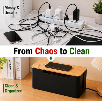 [Set of 2] Wood Cover Cable Management Box Set, Wire Ties Included to Organize Desk Cord Cables, Hide TV Computer Wires, Power Strips, USB Hub to Make Your Home, Office Neat and Clean (White)