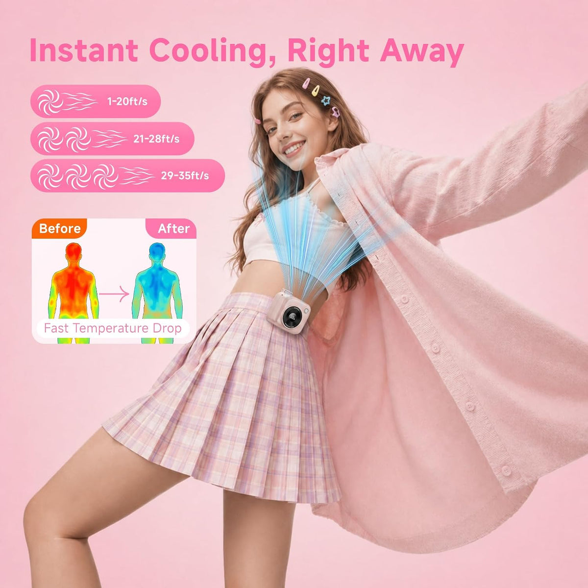 Portable Waist Fan, Rechargeable Wearable Fan w/ LED Display, 3 Speeds, 3000mAh Battery, 10H Runtime, Mini Turbo Airflow, Clip on Belt/Shirt/Hat, for Travel,Outdoor, Concert,Gift for Men Women-1 PACK
