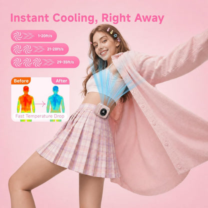 Portable Waist Fan, Rechargeable Wearable Fan w/ LED Display, 3 Speeds, 3000mAh Battery, 10H Runtime, Mini Turbo Airflow, Clip on Belt/Shirt/Hat, for Travel,Outdoor, Concert,Gift for Men Women-1 PACK