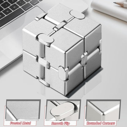 Bonison Infinity Cube Fidget Desk Accessory for Adults, Premium Aluminum Alloy Focus Tool with Carrying Case, Quiet Metal Device for Office, Meetings & Travel